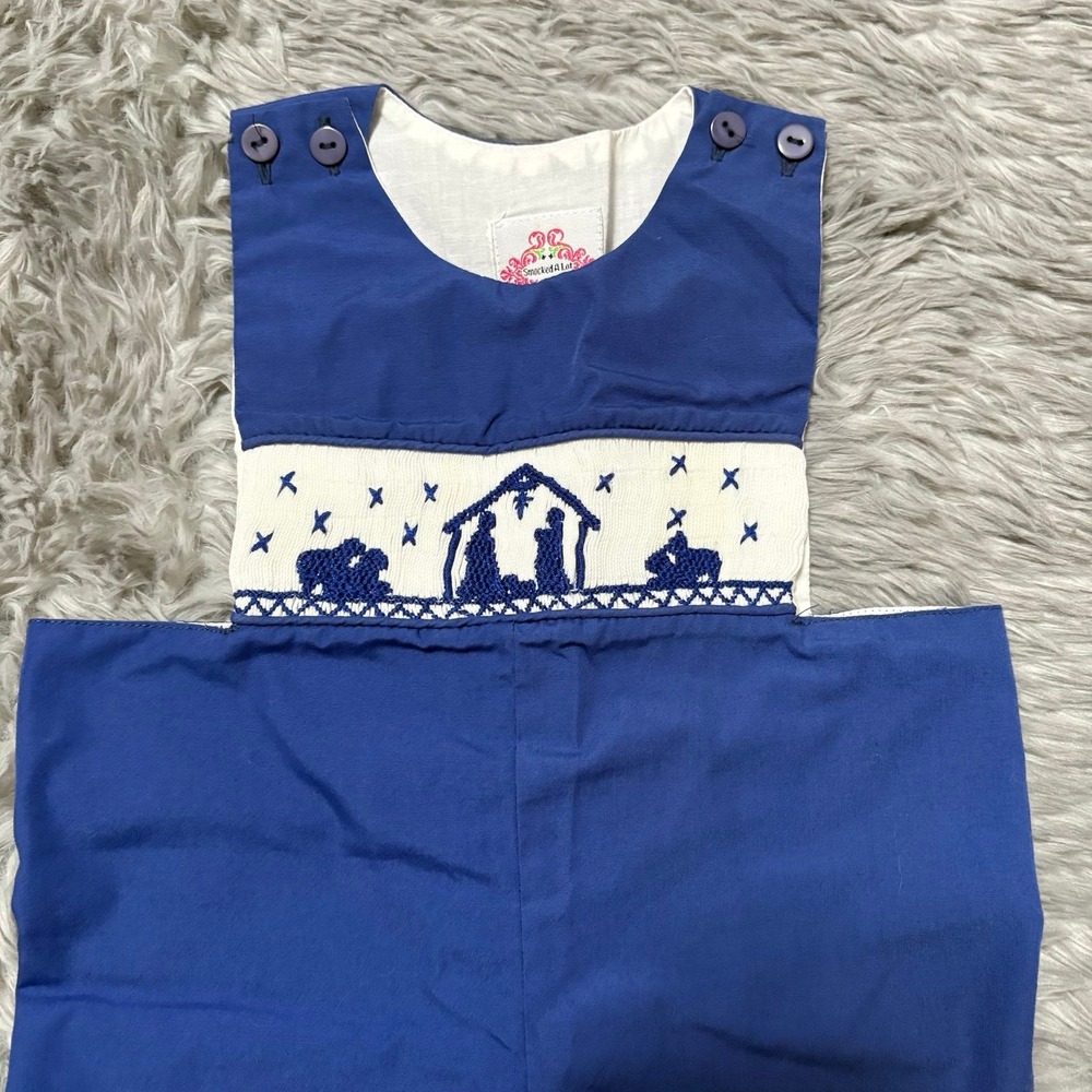 Smocked‎ A Lot Boutique Longall Nativity Scene Embroidered Baby 9 Months Unisex - Picture 2 of 3